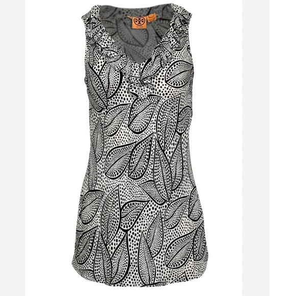 Tory Burch - White & Black Dotted Leaf Print Silk Top woman’s size 4 - Picture 10 of 10